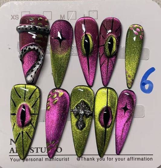 6 Mystic Jade Handmade Craft Nail